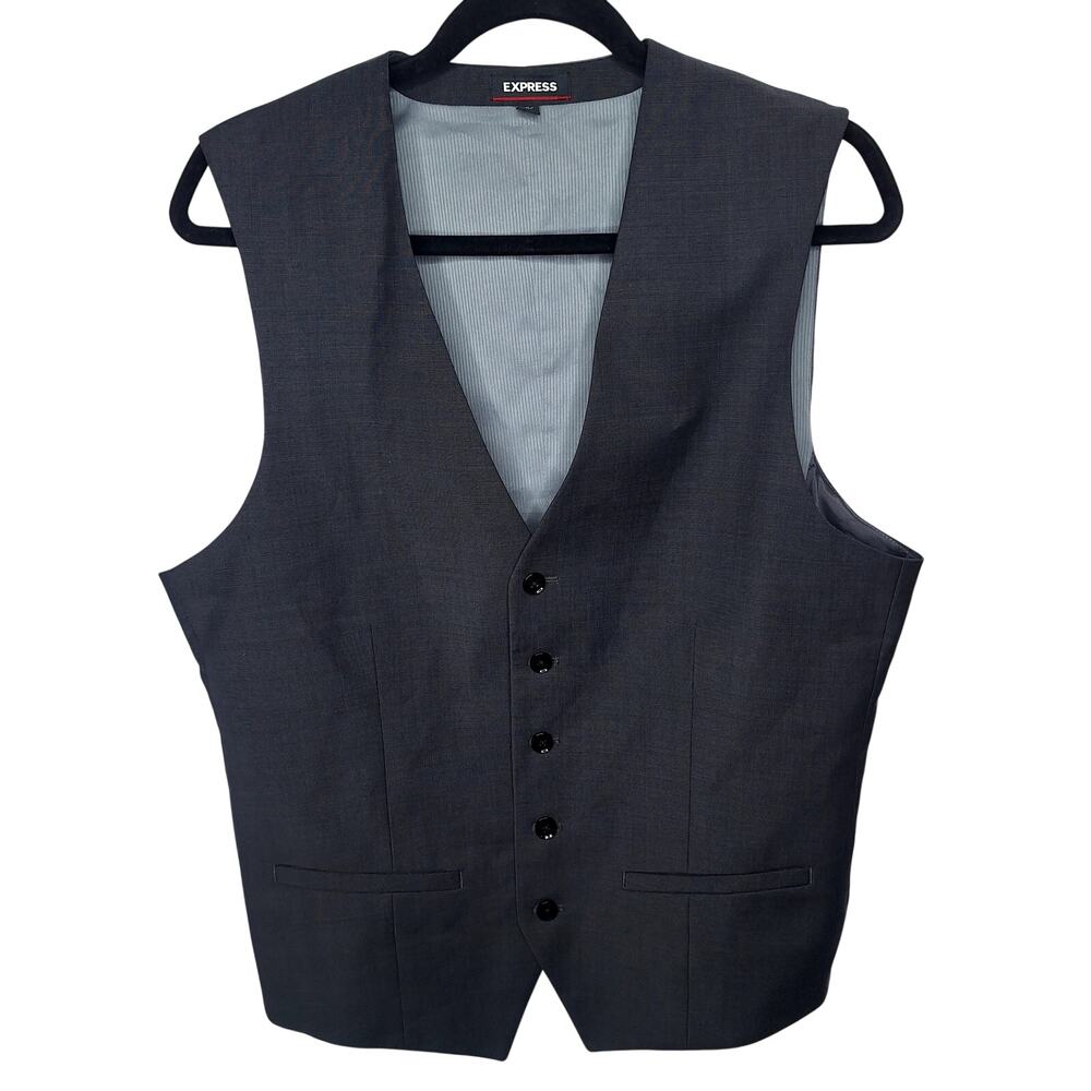 Express Men's Vest Waistcoat Medium Stretch Wool Blend 5 Button Business Career